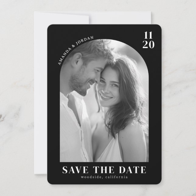 Romantic Black and White Photo Save The Date (Front)