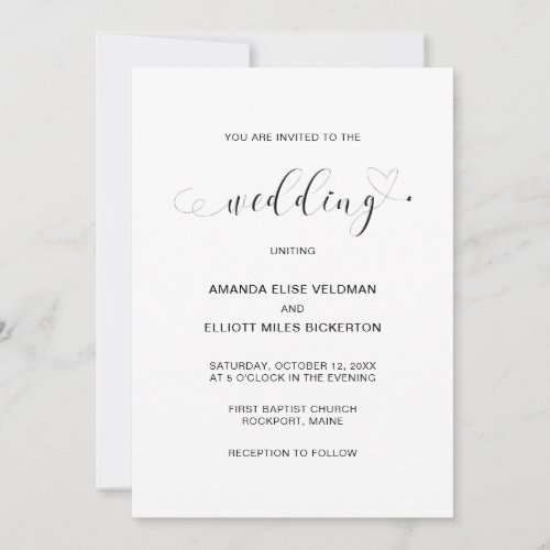 Romantic Black and White Typography Wedding Invitation