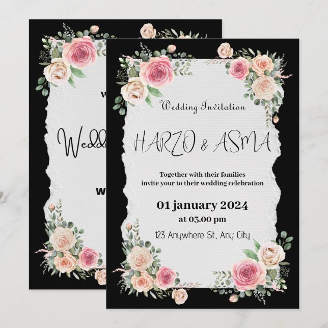 Romantic Black Calligraphy All Wedding invitation (Front/Back)