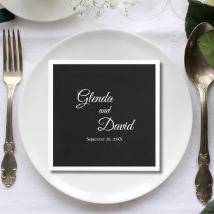 Romantic Black Calligraphy Flourish Custom Wedding Napkins