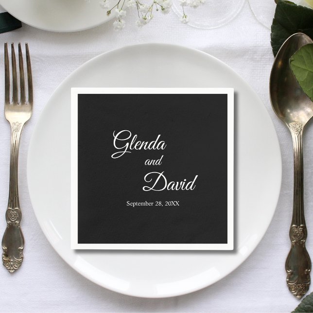 Romantic Black Calligraphy Flourish Custom Wedding Napkins (Creator Uploaded)