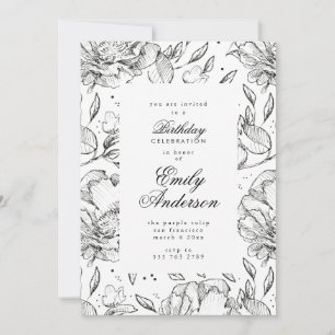 Romantic Black Floral Elegant Birthday Invitation