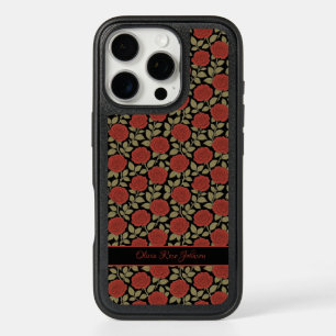 Romantic Black Floral Red Roses Otterbox iPhone 16 Pro Case