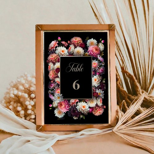 Romantic Black Floral Wedding Table Number