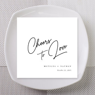Romantic Black Flourished Lettering Cheers Wedding Napkins