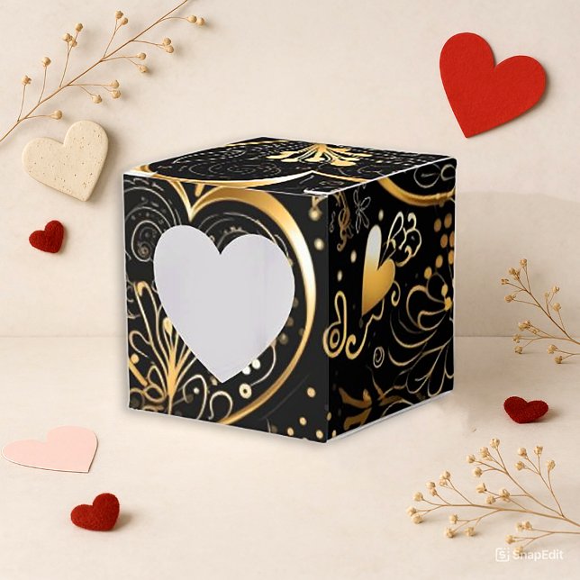 Romantic Black Gold Heart Valentine Favor Boxes (Creator Uploaded)