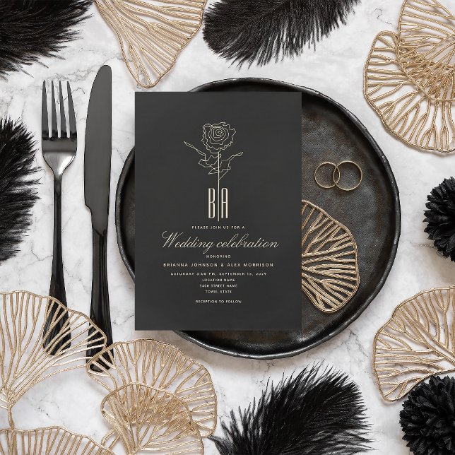 Romantic Black Gold Monogram Wedding Invitation (Creator Uploaded)