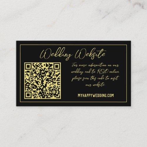 Romantic Black  Gold QR Code Wedding Website  Enclosure Card