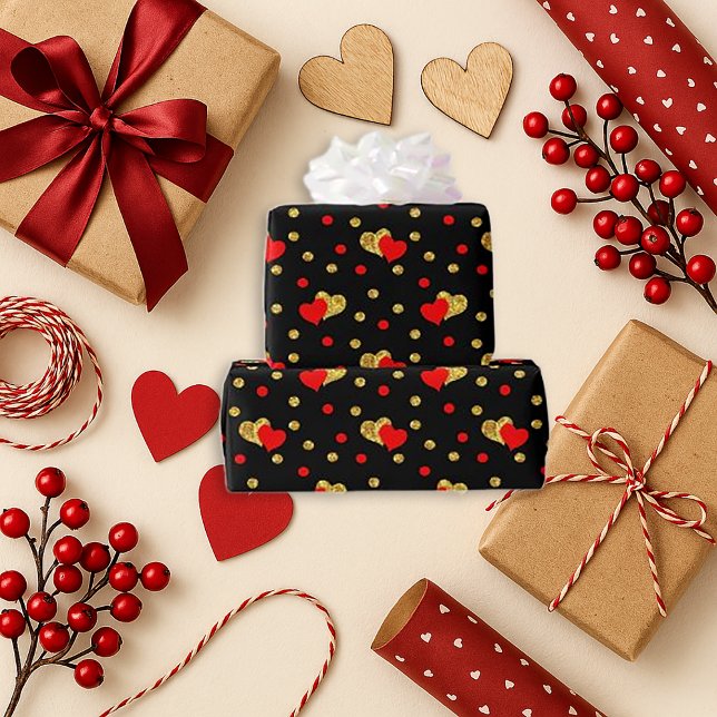 Romantic Black Heart Design Wrapping Paper (Creator Uploaded)