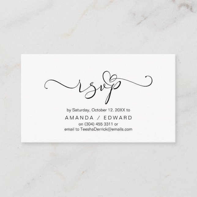 Romantic, Black, Invitation RSVP, respond (Front)