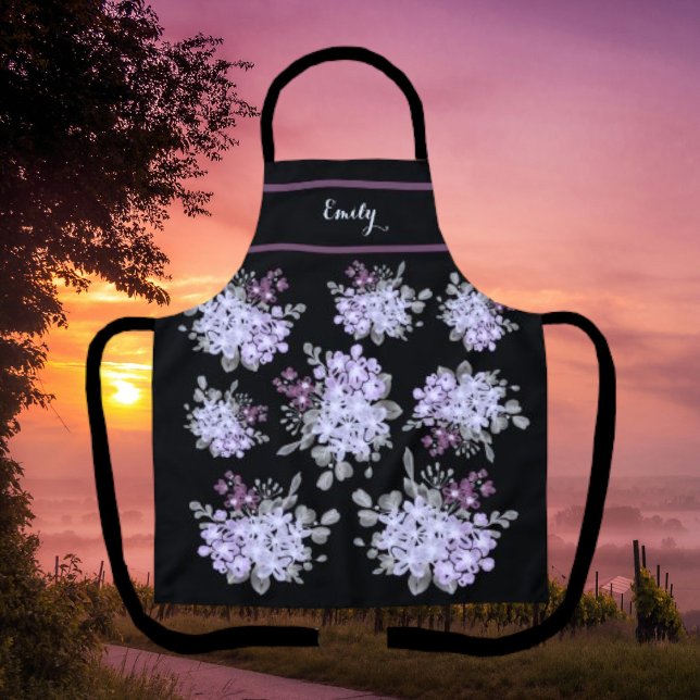 Romantic Black & Lavender Wildflower Bouquet Apron (Creator Uploaded)