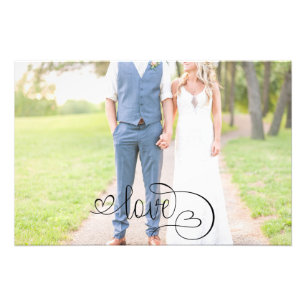 Romantic Black Love Script Elegant Wedding Photo Print