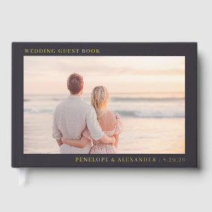 Romantic Black Minimalist Photo Foil Guest Book
