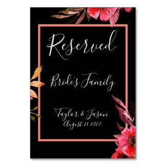 Romantic Black & Orange Floral Script Wedding Table Number