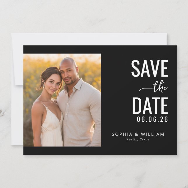 Romantic Black Photo Save The Date (Front)