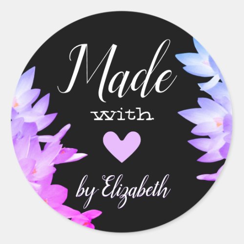 Romantic Black Pink Purple Blue Made with Love Classic Round Sticker