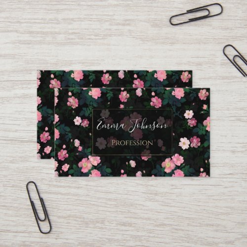 Romantic Black Pink Roses Floral Painting Business Card