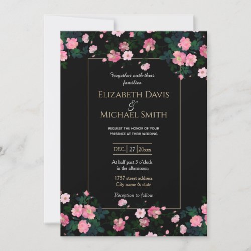 Romantic Black Pink Roses Floral Painting Invitation