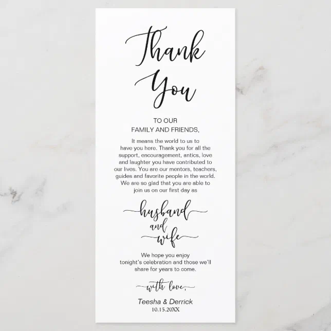 Romantic Black, Place Setting Thank You Card | Zazzle