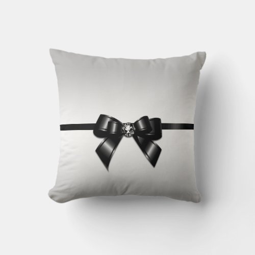 Romantic Black Ribbon  Gem Bow Throw Pillow
