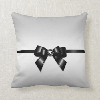 Romantic Black Ribbon & Gem Bow Throw Pillow by kye_designs at Zazzle