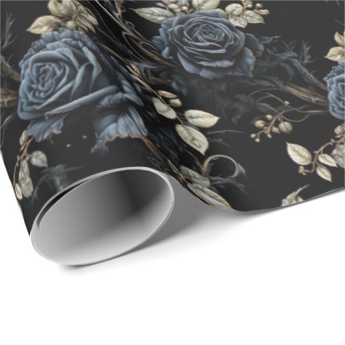 Romantic Black Roses Gothic Wedding Wrapping Paper