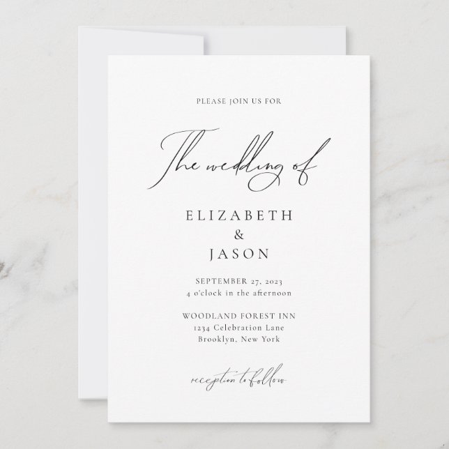 Romantic Black Script Calligraphy Photo Wedding Invitation (Front)