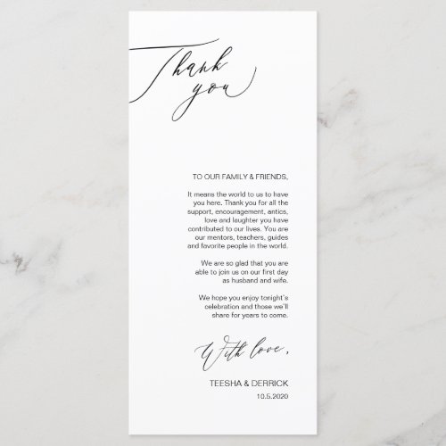 Romantic Black Script Place Setting Thank You Card