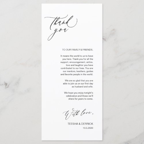 Romantic Black Script Place Setting Thank You Card