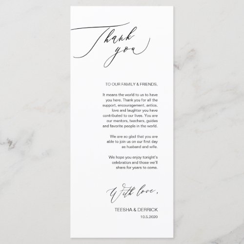 Romantic Black Script Place Setting Thank You Card