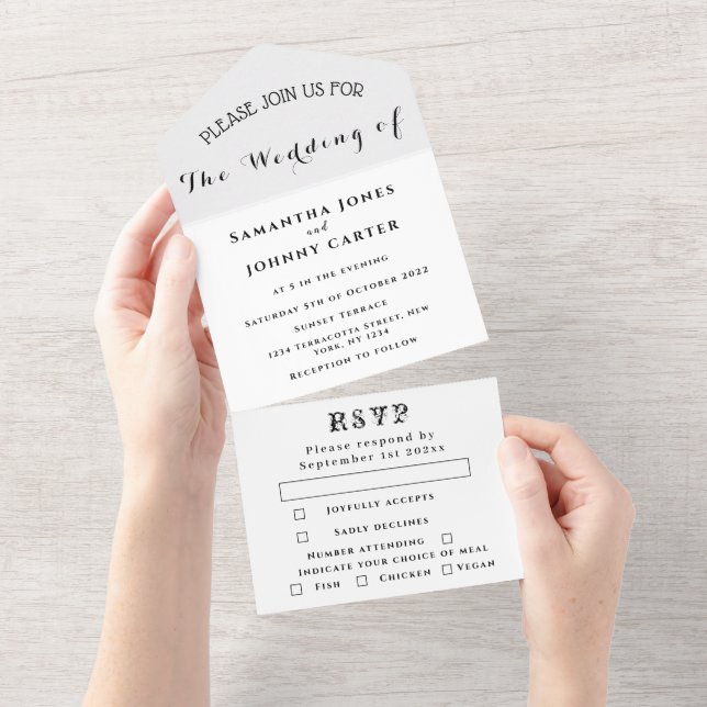 Romantic Black simple Calligraphy Chic Wedding  All In One Invitation (Tearaway)