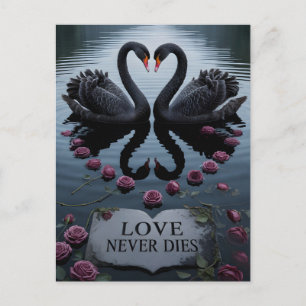 Romantic Black Swans Heart Reflection with Text Postcard