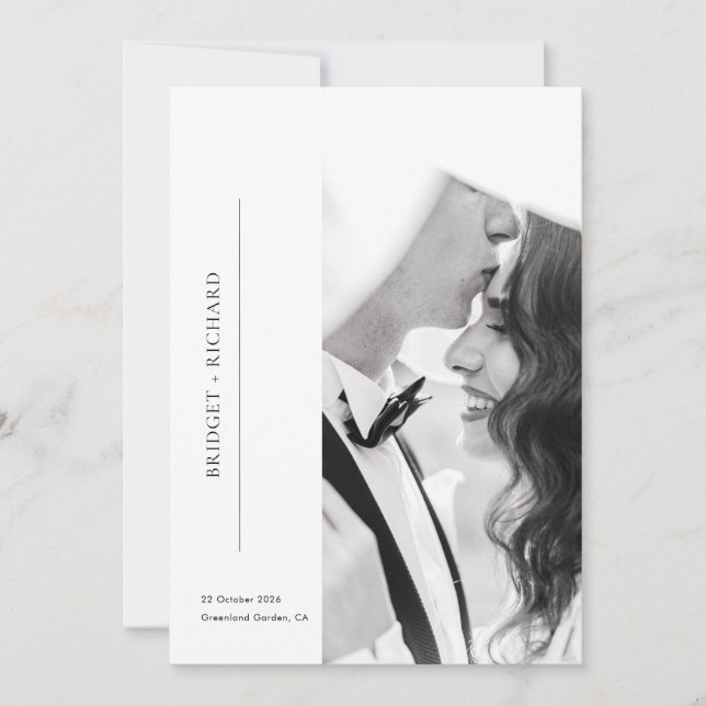 Romantic Black Tie Photo Wedding Invitation (Front)