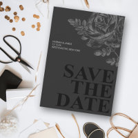 Romantic Black White Floral Save the Date