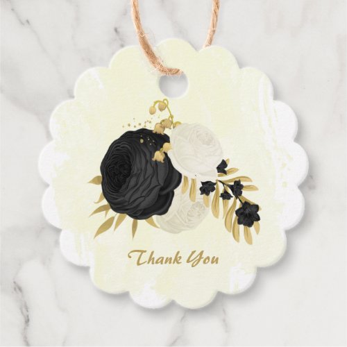 Romantic black  white flowers gold  favor tags