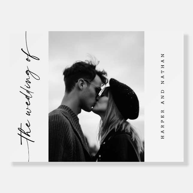 Romantic Black & White Photo Wedding Welcome Sign (Front)