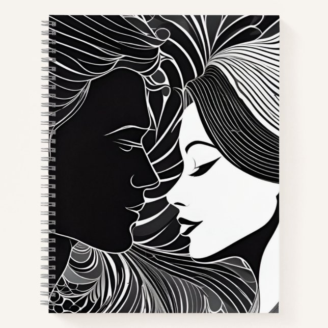 Romantic Black & White Silhouette Couple Notebook (Front)