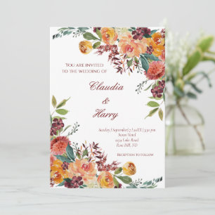 Romantic bloom floral colorful wedding invitation 
