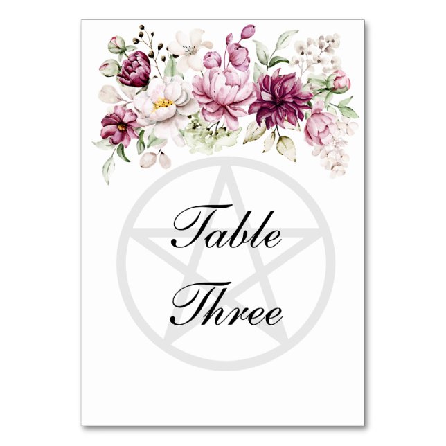 Romantic Bloom Floral Peony Pentacle Table Number (Front)