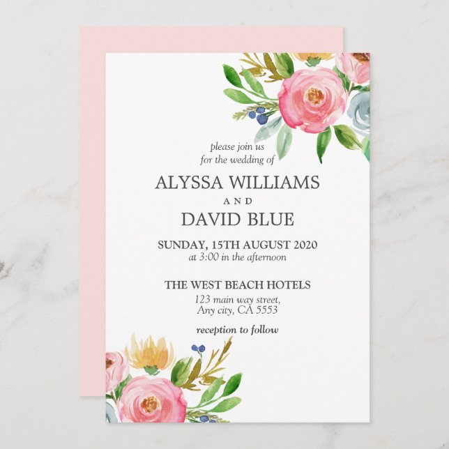 Romantic Bloom Flowers Boho Wedding Invitation (Front/Back)