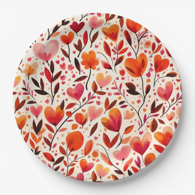 Romantic Bloom: Valentine's Day Paper Plates (Front)