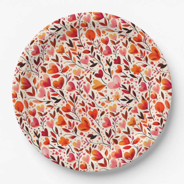 Romantic Bloom: Valentine's Day Paper Plates (Front)