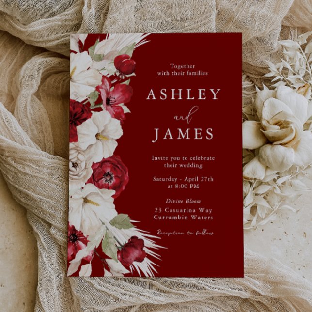 Romantic Bloom: White & Red Floral Modern Wedding Invitation (Creator Uploaded)