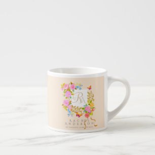 Romantic Blooming Garden Monogram Beige Espresso Cup
