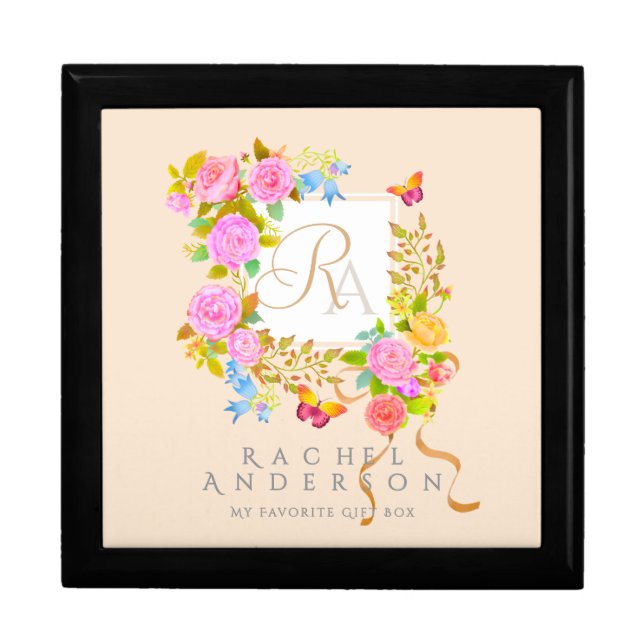 Romantic Blooming Garden Monogram Beige Gift Box (Front)
