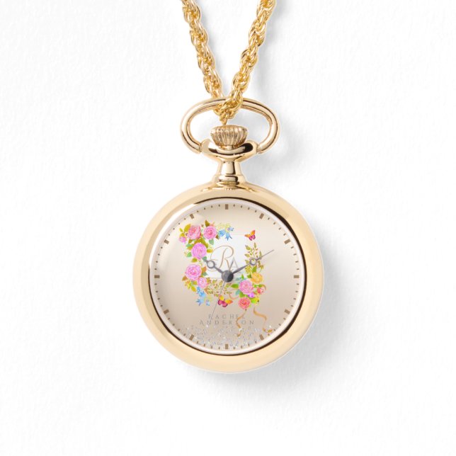 Romantic Blooming Garden Monogram Beige Watch (Front)