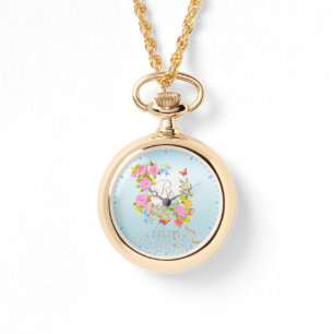 Romantic Blooming Garden Monogram Blue Watch