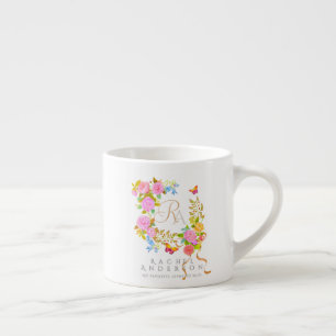 Romantic Blooming Garden Monogram Espresso Cup