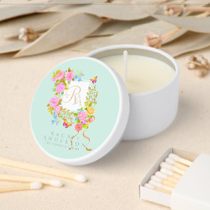 Romantic Blooming Garden Monogram Green Mini Candle Favors