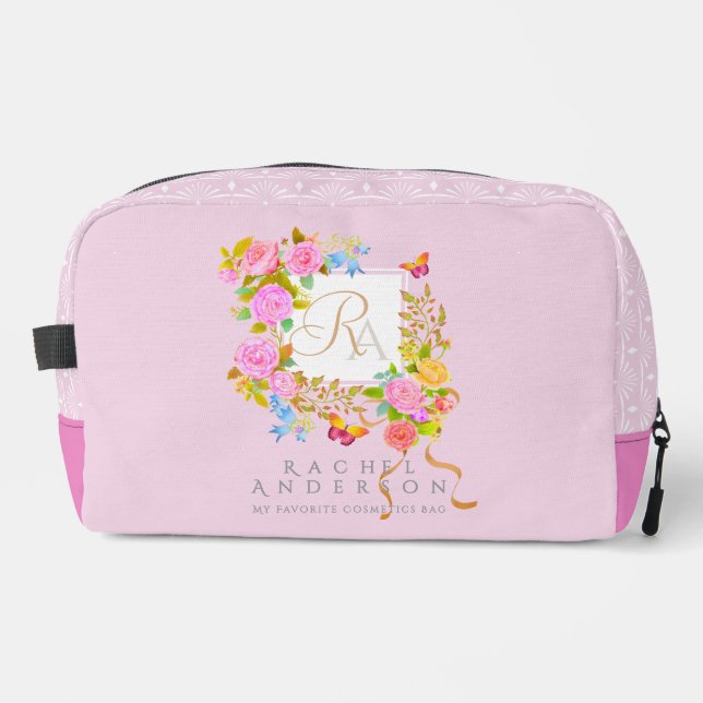 Romantic Blooming Garden Monogram Pink Dopp Kit